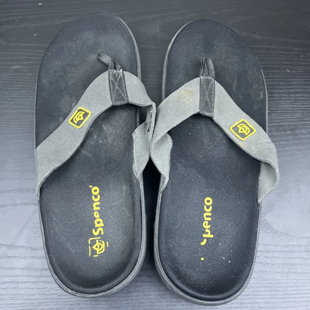 Spenco‎ Yumi Pure Flip Flops Womens 8 Gray Black Yellow Orthotic Sandals